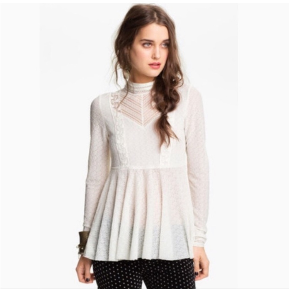 Free People Victorian White Lace Peplum Top